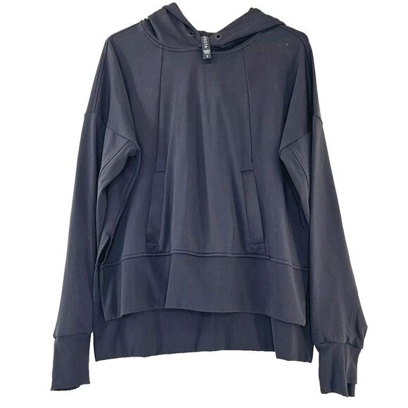 Athleta Mission Hoodie Womens Small Solid Black Oversized Kangaroo Pocket Smooth - Picture 1 of 10